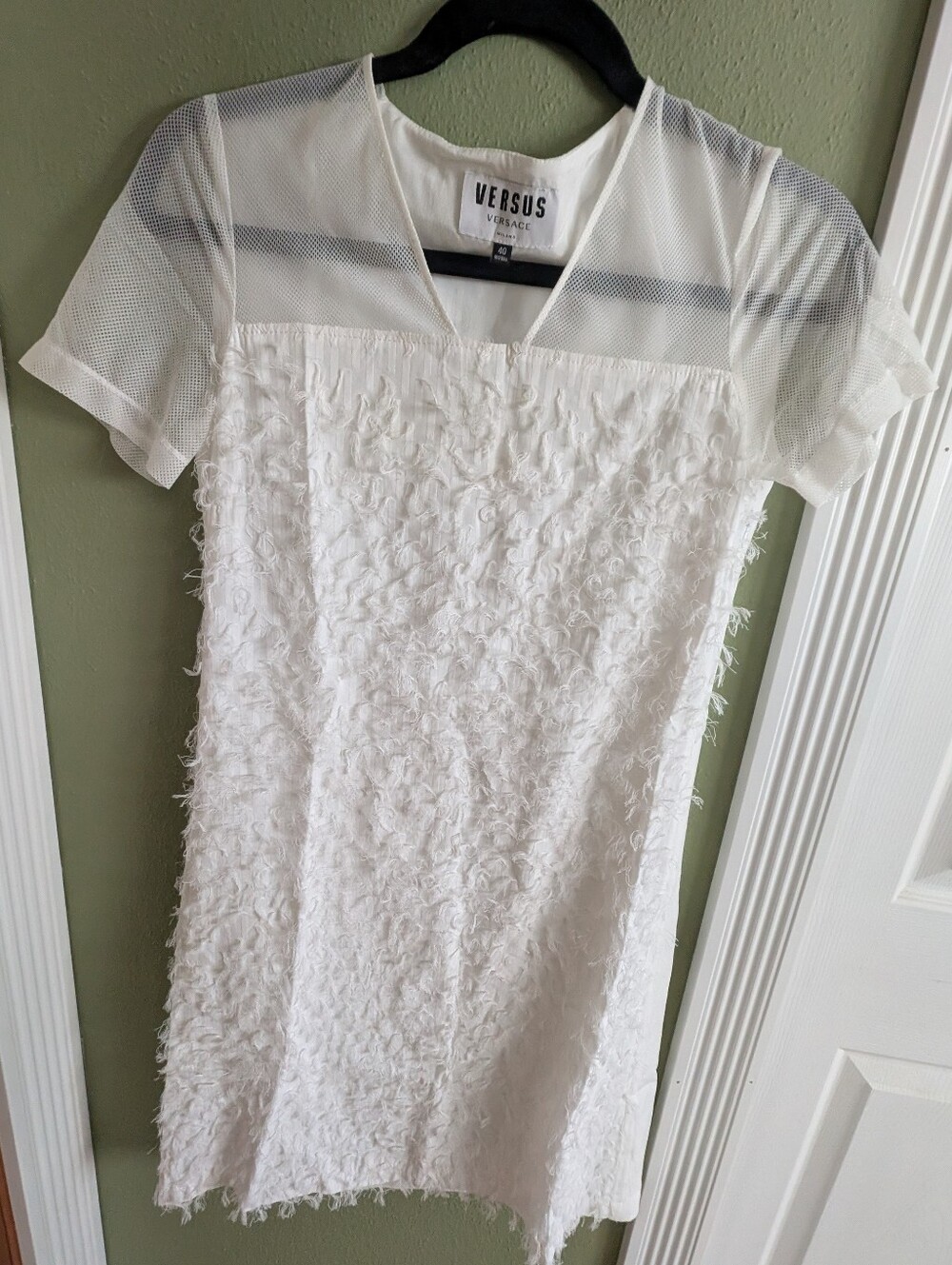 Authentic Versus Versace White Mesh & Textural Fringe Mini Dress Small